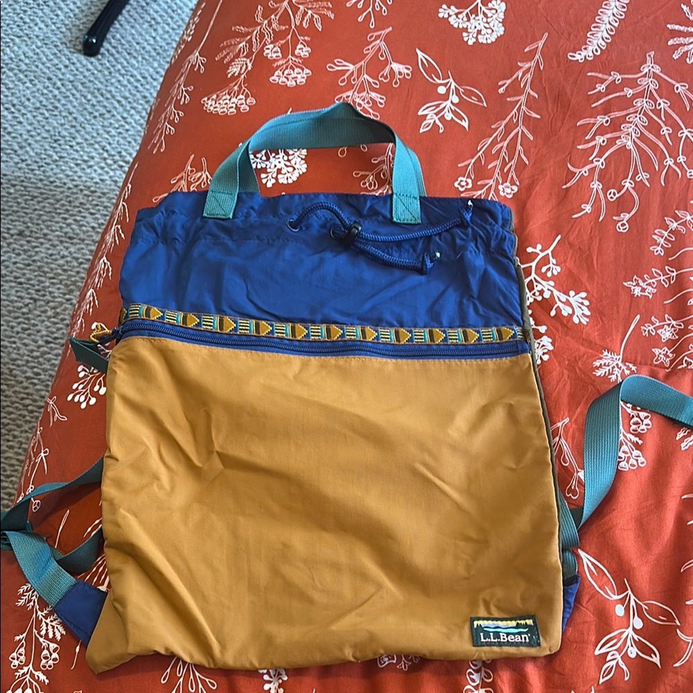 L.L. Bean Blue and Brown Tote Backpack